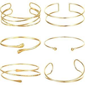 6PCS Gold Arm Cuff Bracelet Set Women Adjustable Upper Arm Bangle Armlet Jewelry